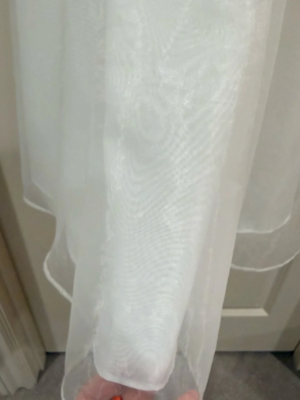 David's Bridal White Satin & Tulle Dress with Chocolate Brown Sash - Picture 4 of 4